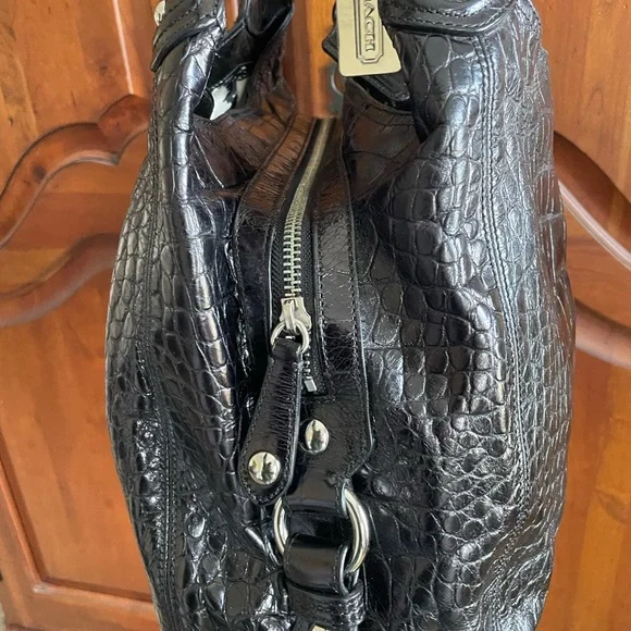 Coach Black Crocodile-Embossed Leather Shoulder Bag - Picture 3 of 7